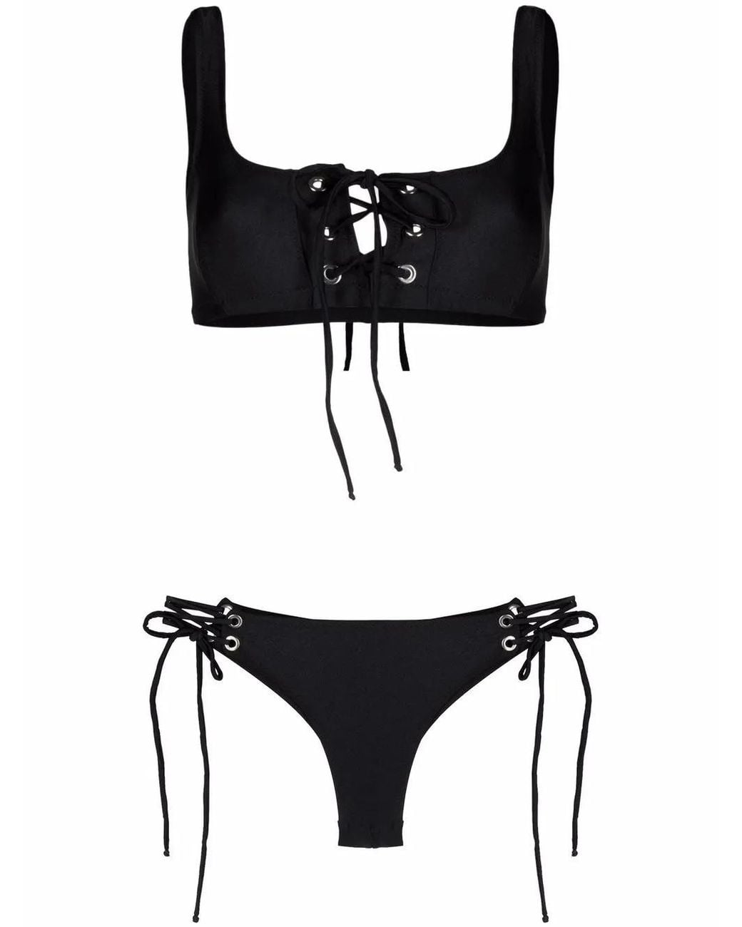 Noire Swimwear Black Lattice-Strap Metallic Bikini Set