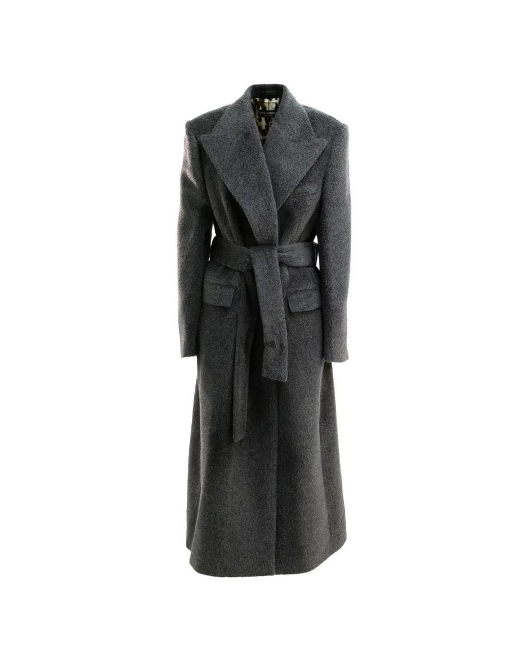 Dolce & Gabbana Black Manteau En Laine À Taille Ceinturée