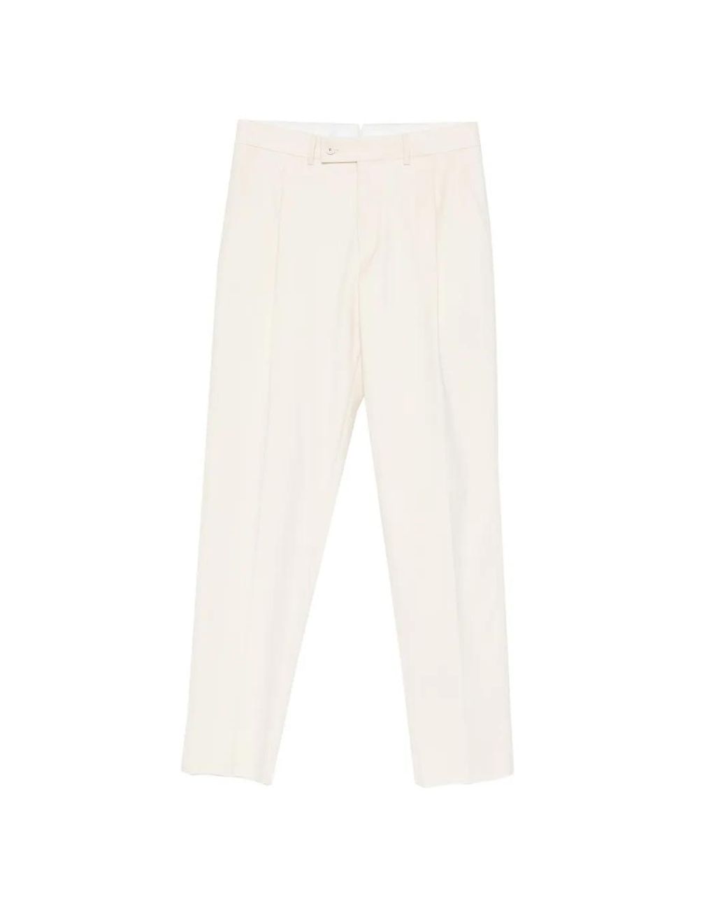 Caruso White Pleated Tailored Trousers for men