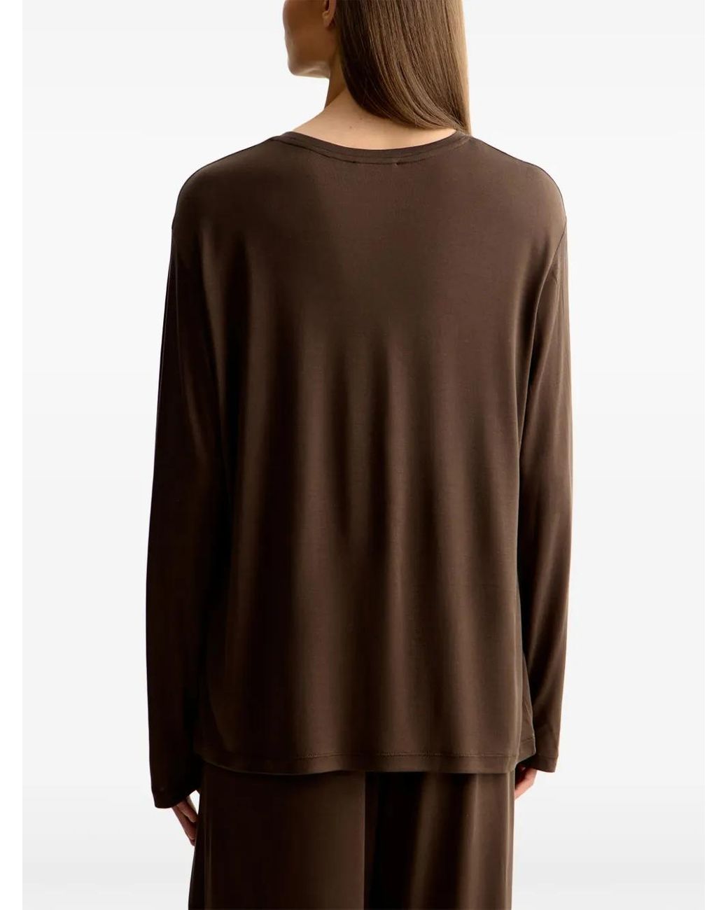 12 STOREEZ Brown Long-Sleeve Silk T-Shirt