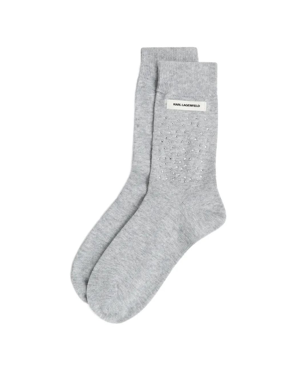Karl Lagerfeld Gray Rhinestone Logo Socks