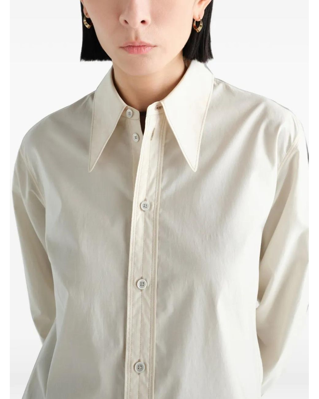 Lemaire White Chemise À Col Pointu En Soie De Coton Délavé