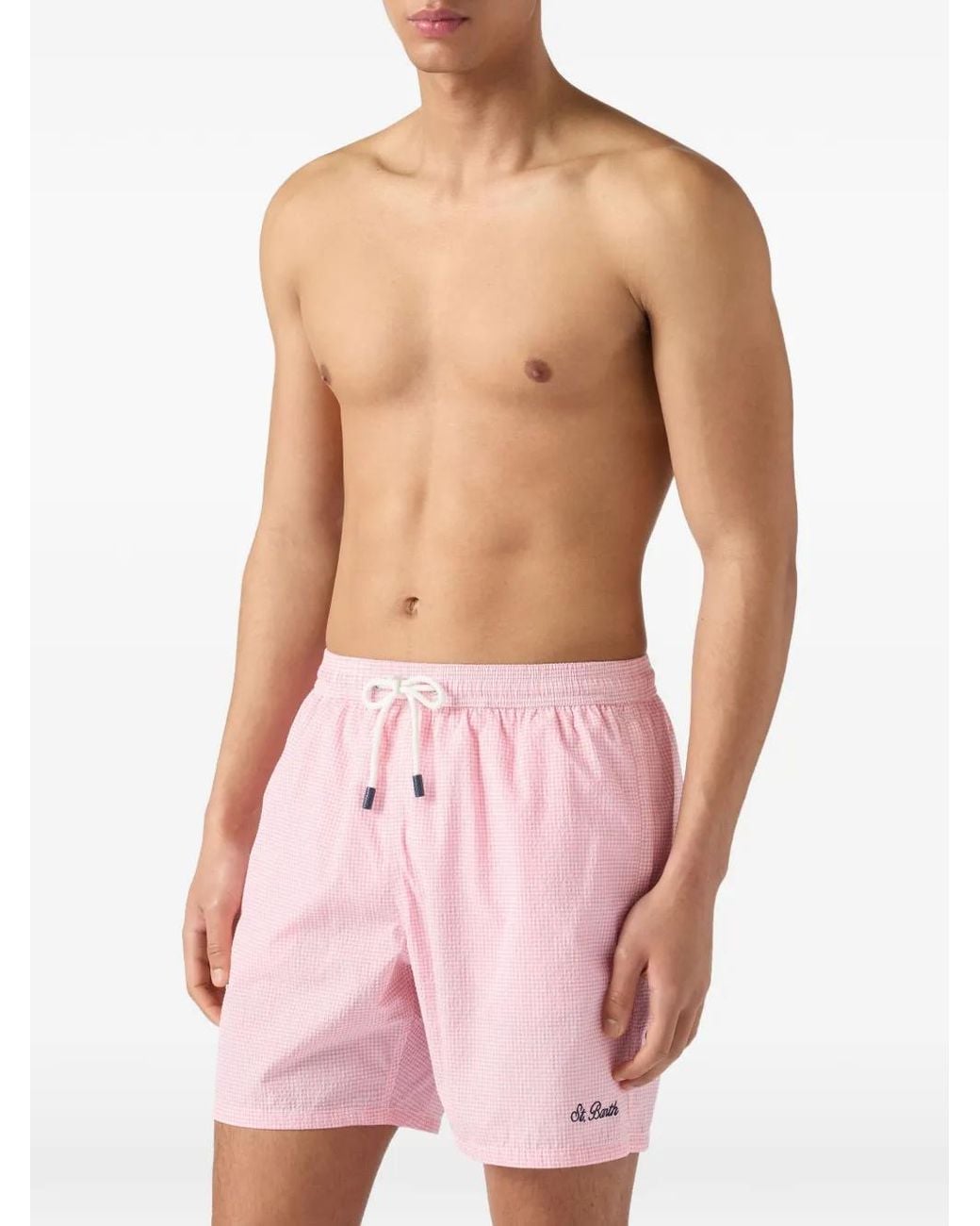 Mc2 Saint Barth Pink Patmos Seersucker Gingham Swim Shorts for men