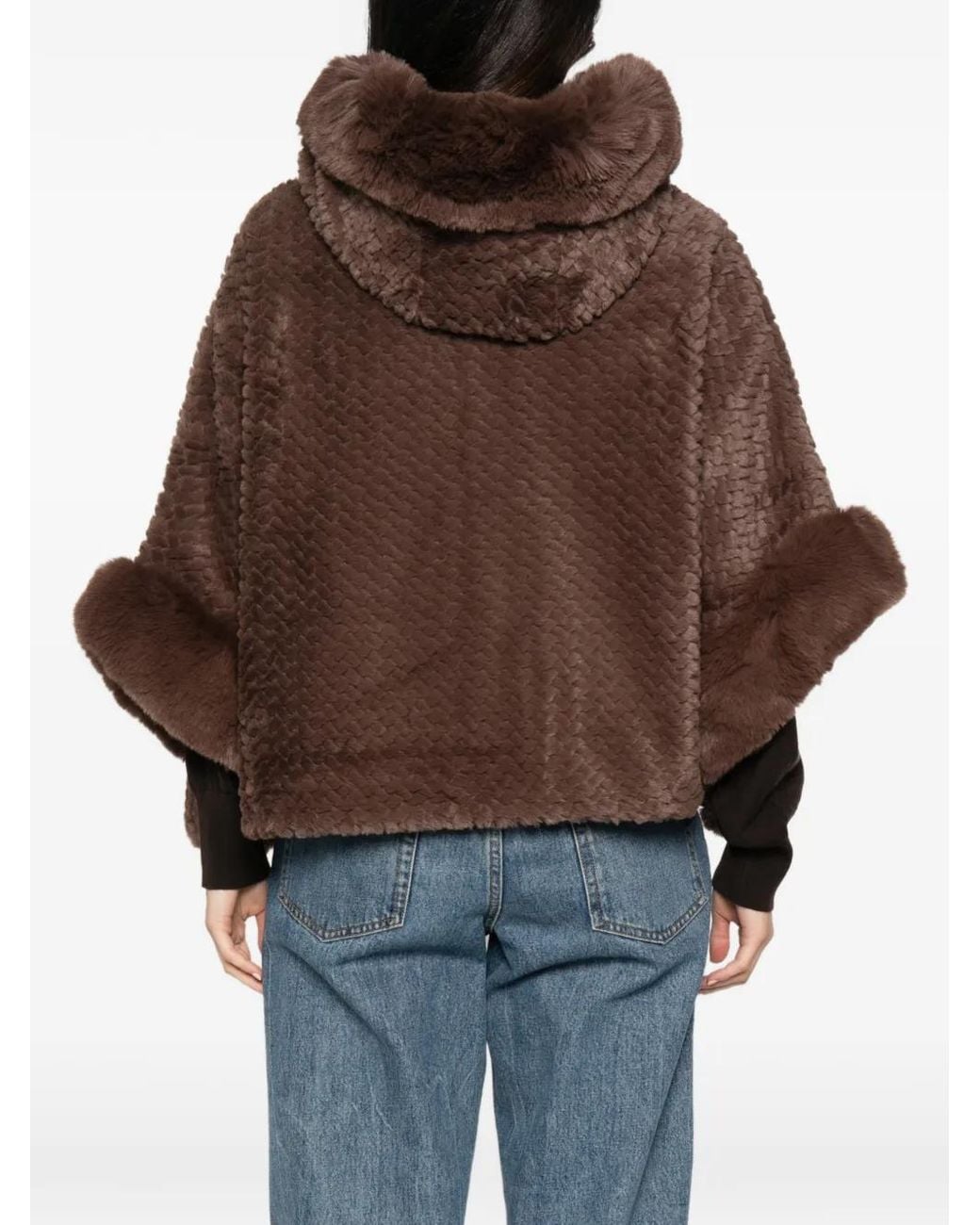 Liu Jo Brown Faux-Fur Hooded Cape