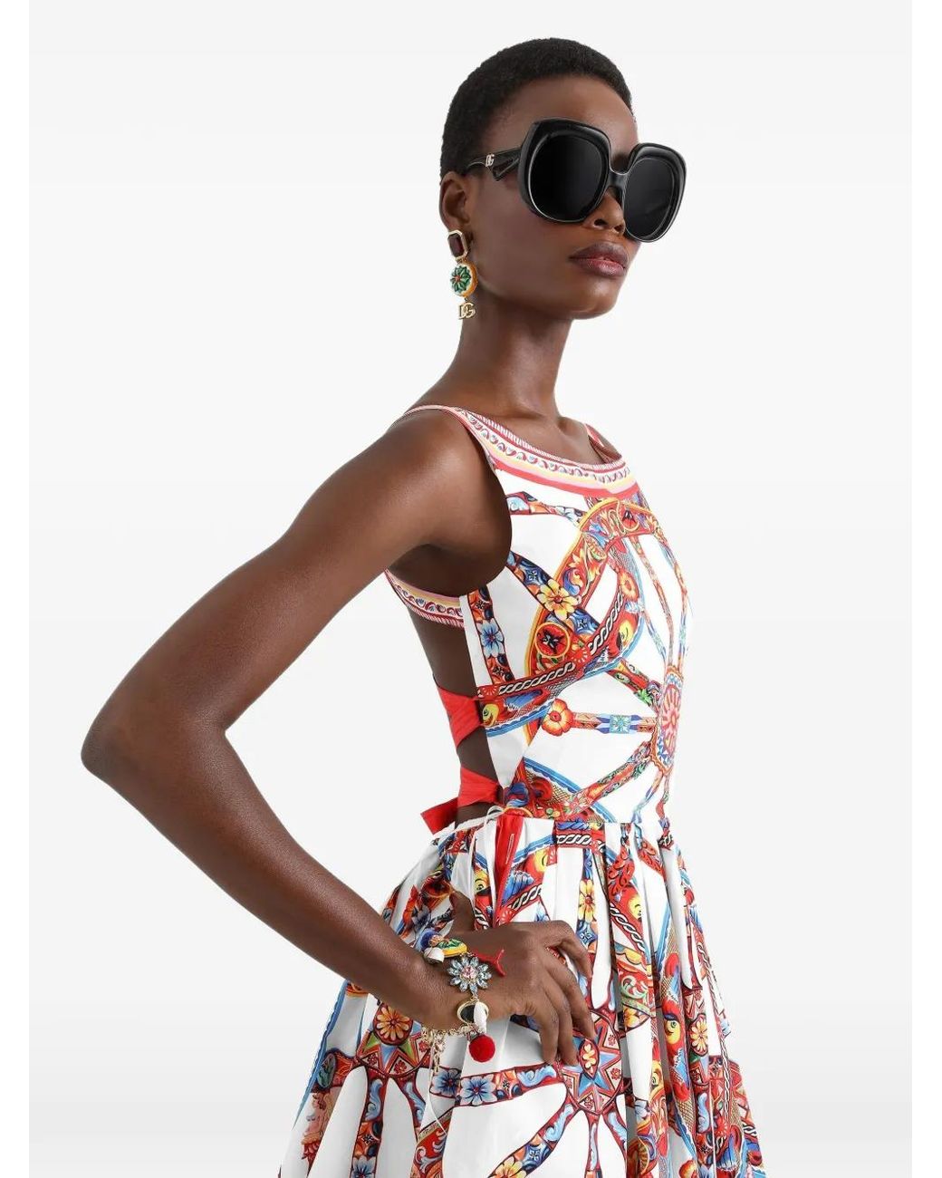 Dolce & Gabbana Red Carretto-Print Poplin Midi Dress