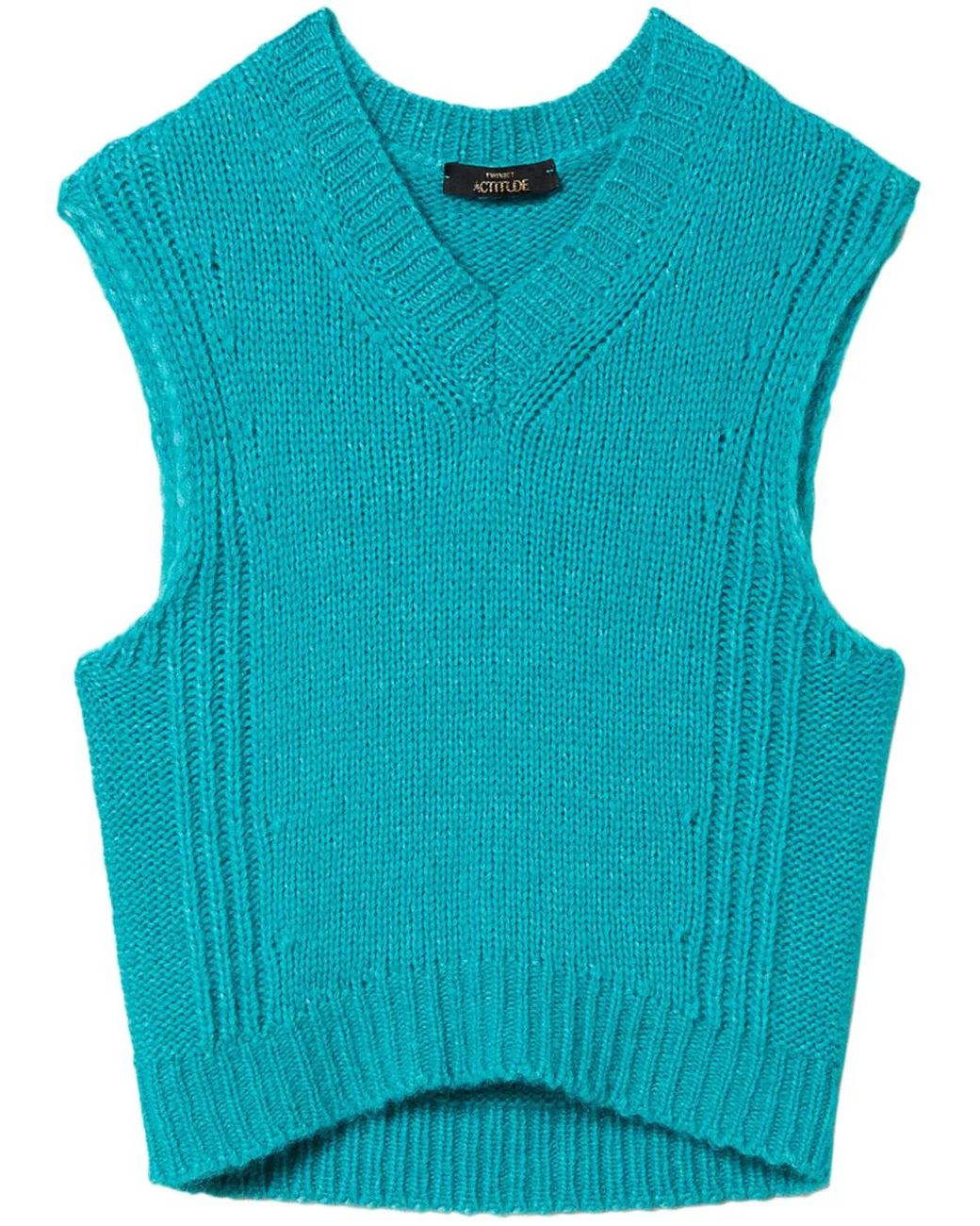 Twinset Blue Seamless Knitted V-Neck Top