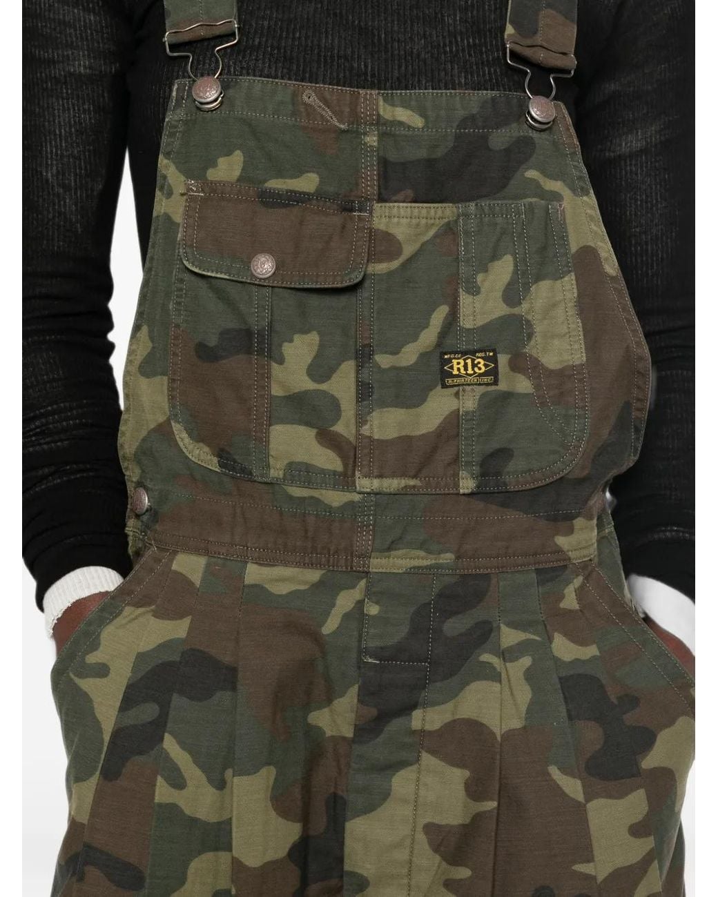 R13 Green Camouflage-Print Dungarees