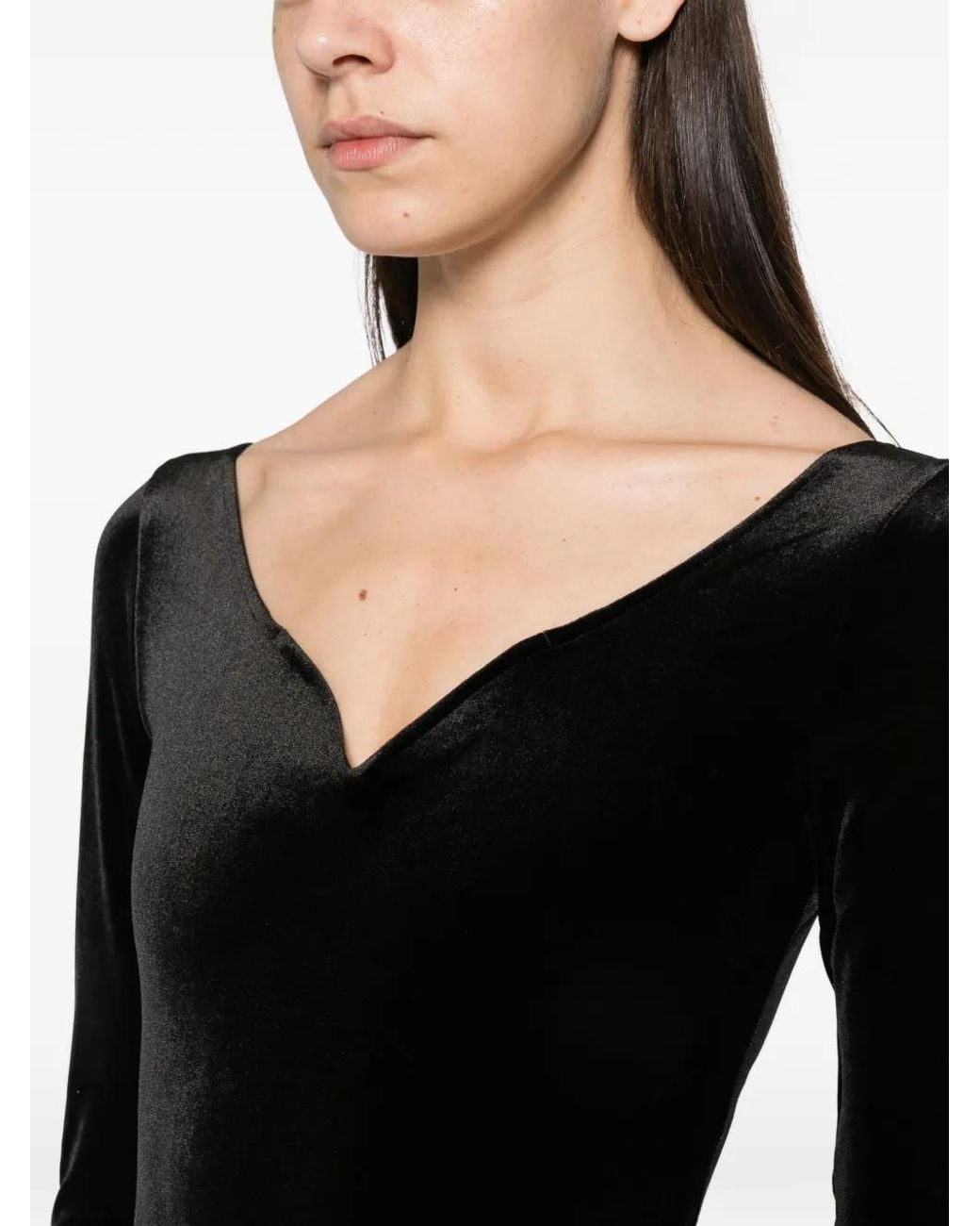 Maje Black Velvet Long-Sleeve Bodysuit