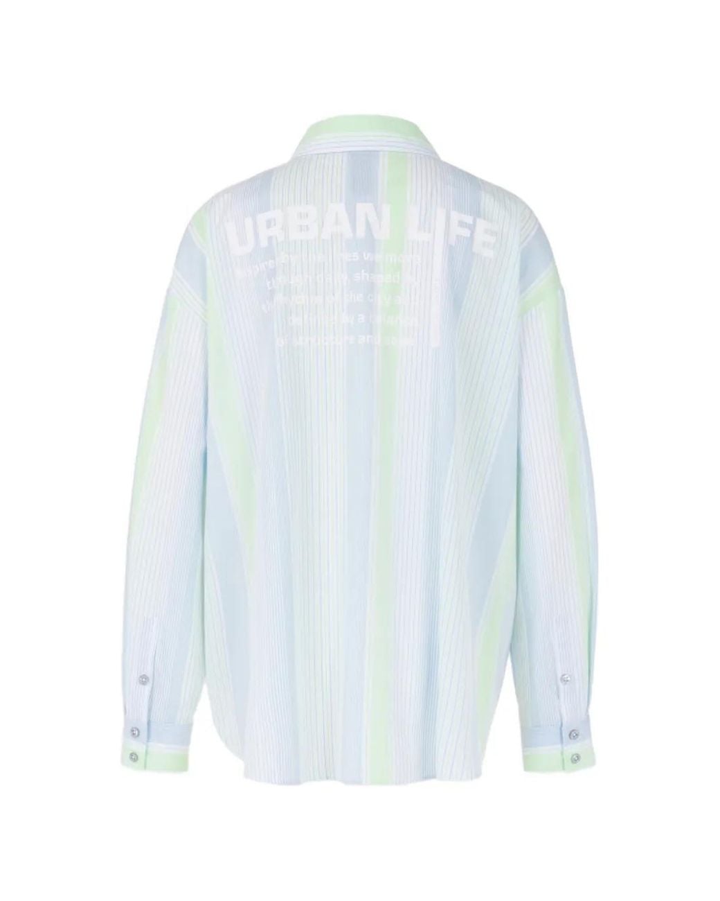 Marc Cain Blue Vertical-Stripe Logo-Print Shirt
