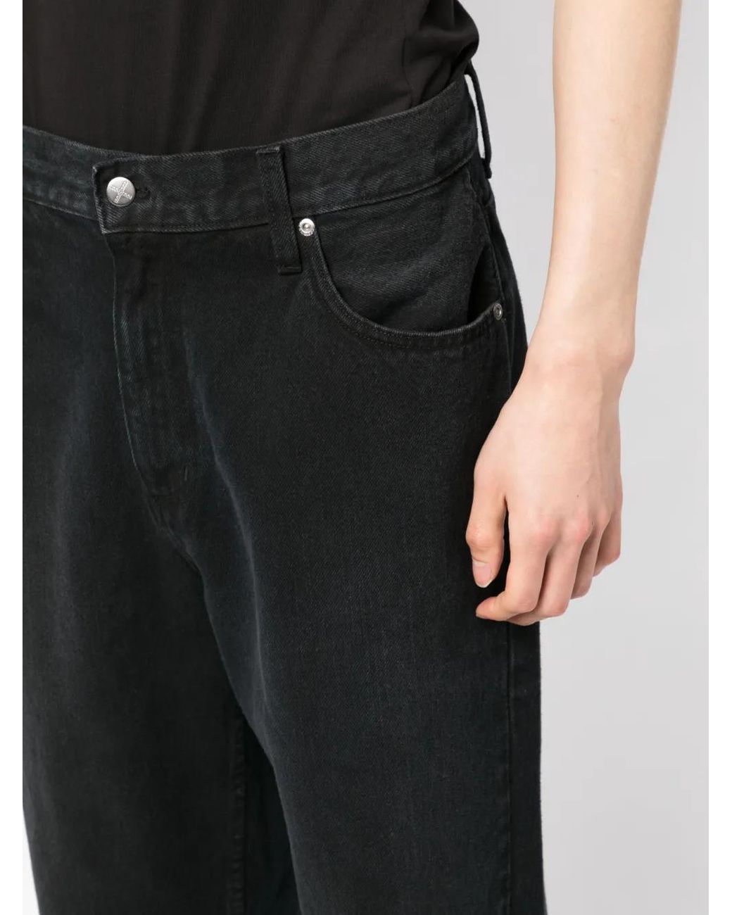 FOO AND FOO Black Logo-Patch Cotton Wide-Leg Jeans for men