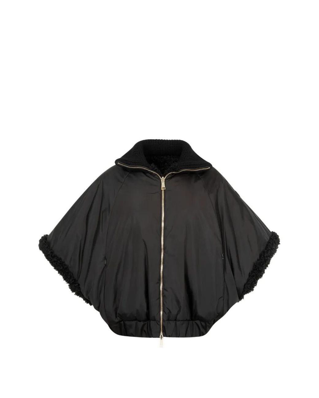 Moncler Black Zip-Up Fleece Cape