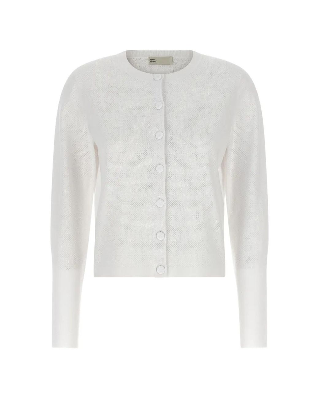 Tory Burch White Pointelle Crew-Neck Cardigan