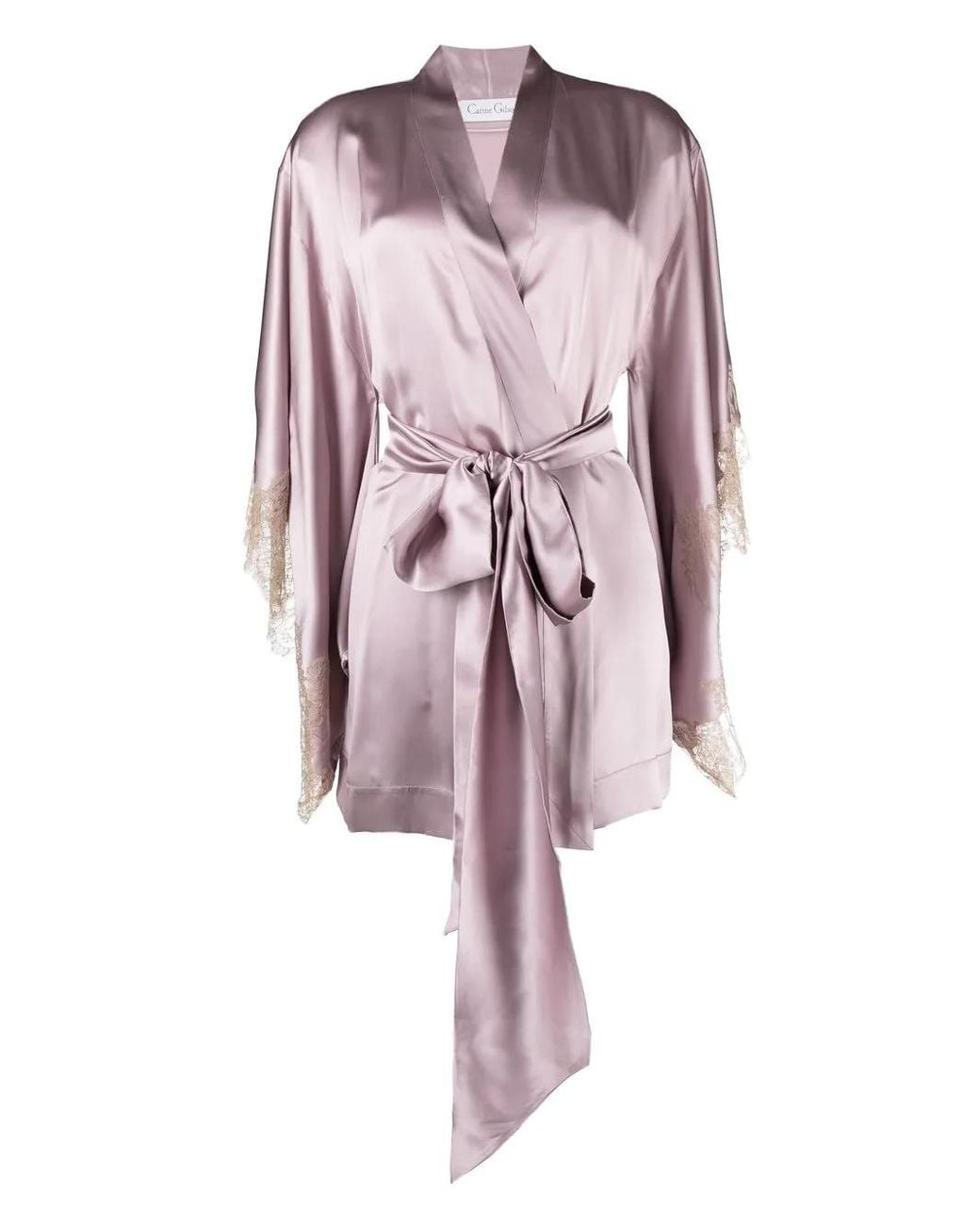 Carine Gilson Pink Lace-Detail Belted Silk Robe