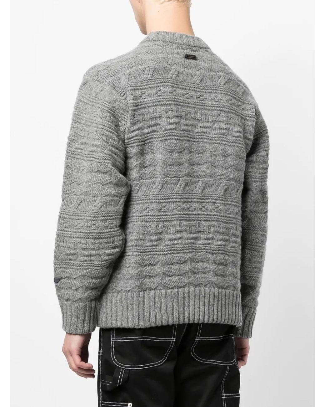 Adererror Gray Logo-Patch Chunky-Knit Jumper for men