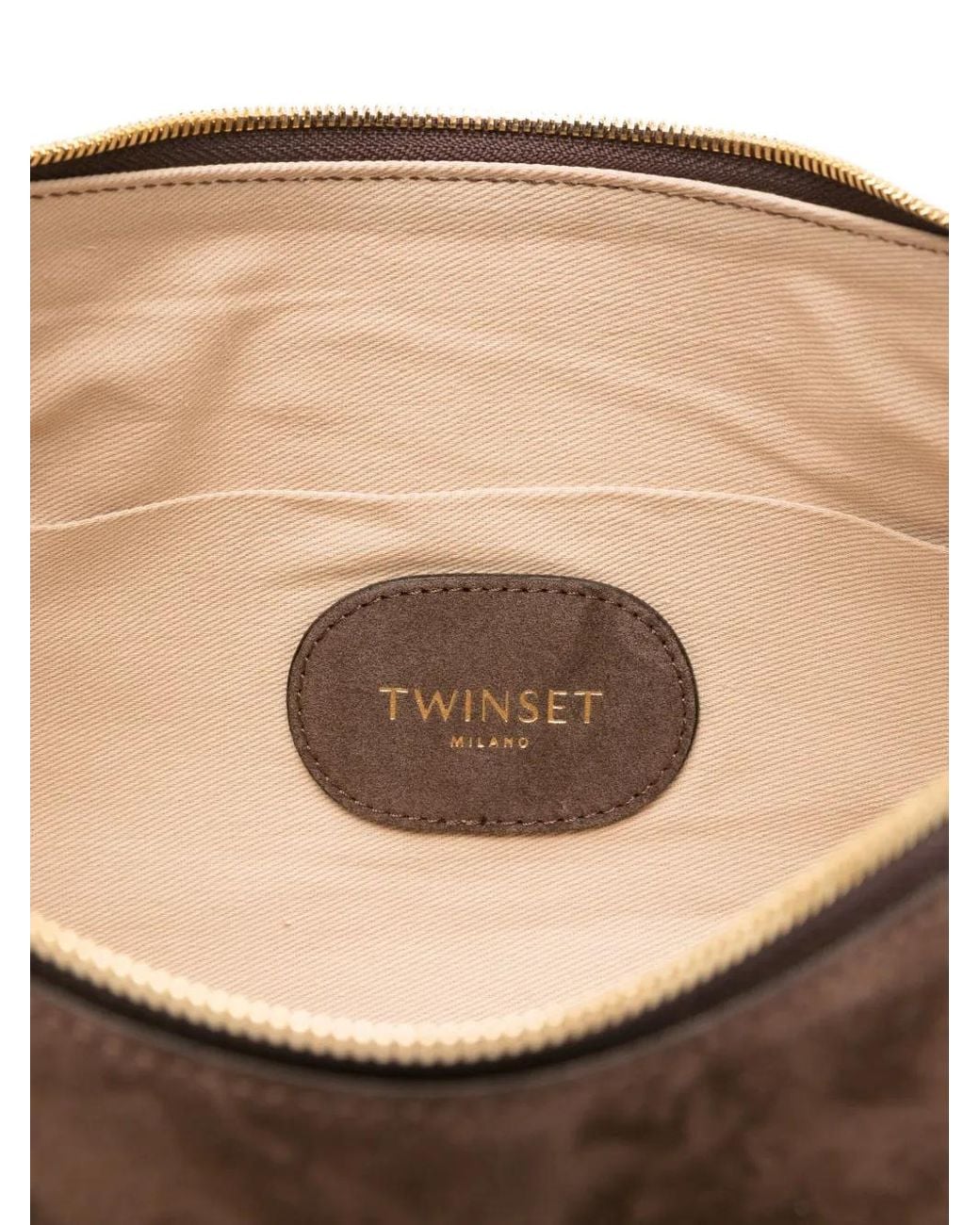 Twinset Brown Liliane Chain-Embellished Suede Shoulder Bag
