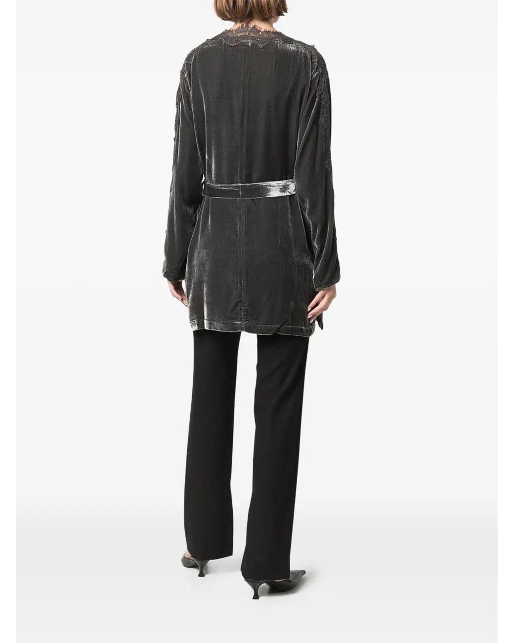Gold Hawk Black Lace-Trim Belted Dressing Gown