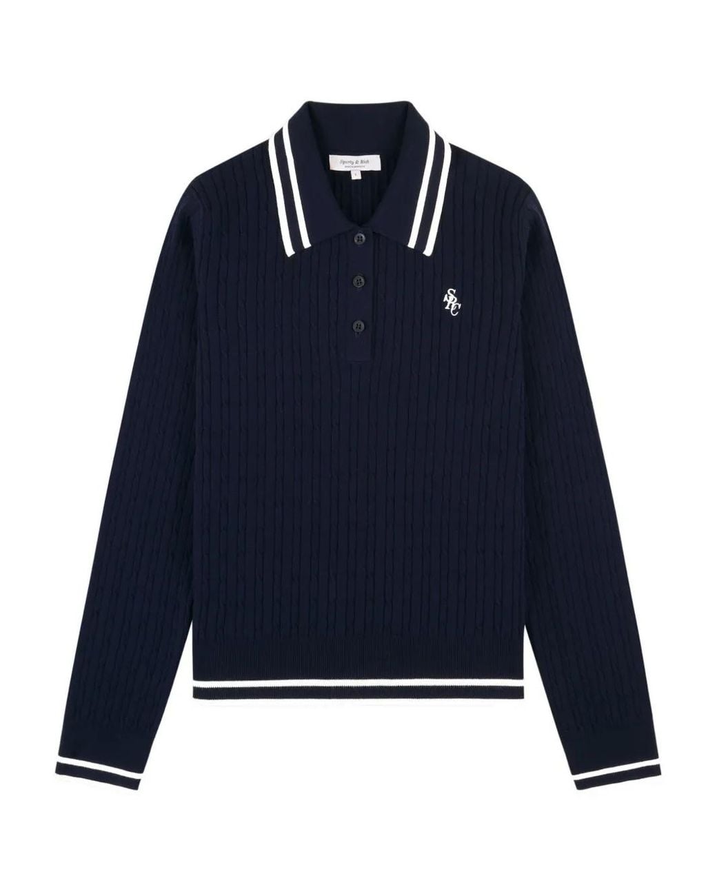 Sporty & Rich Blue Cable-Knit Striped Polo Shirt