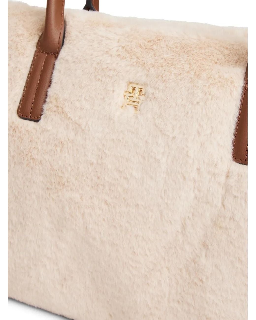 Tommy Hilfiger Natural Faux-Fur Logo-Plaque Tote Bag
