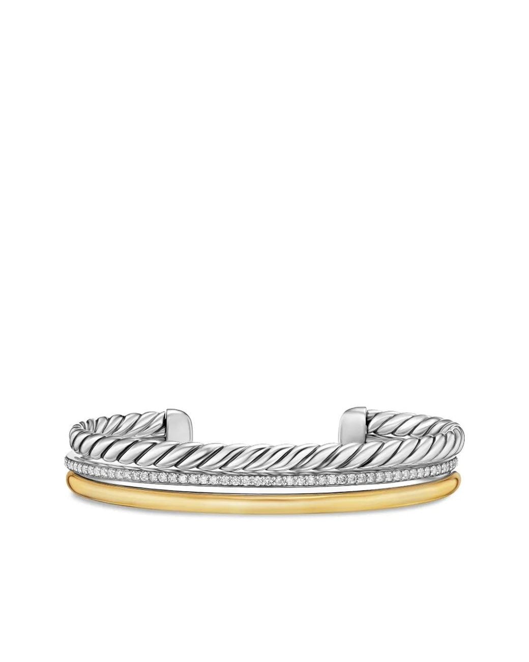 David Yurman White 18K And Sterling Dy Mercer Three Row Diamond Bangle