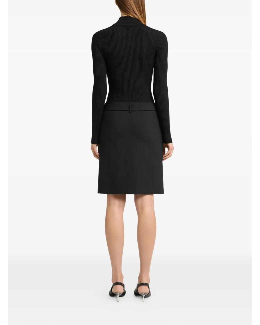 Courreges Black Minijupe Ceinturée À Boutonnière