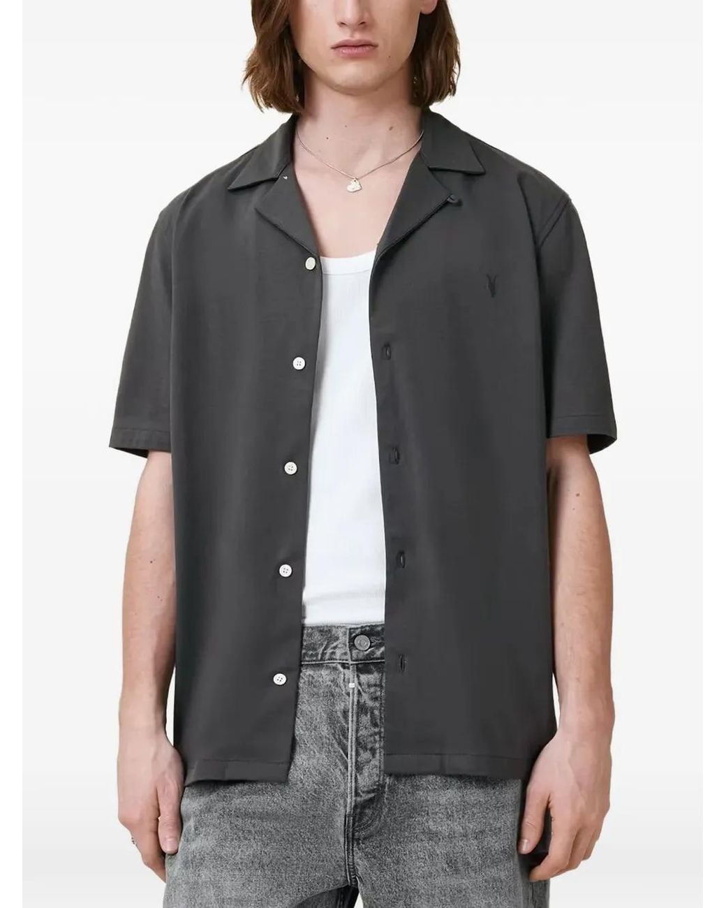 AllSaints Gray Chemise Hudson À Logo Brodé Et Manches Courtes for men
