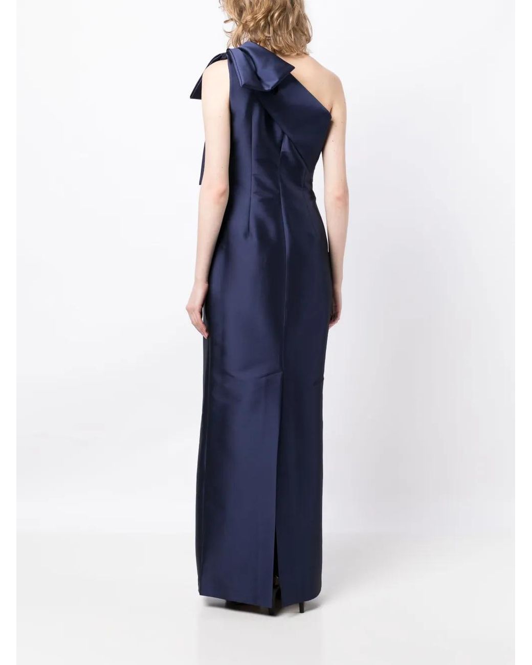 Sachin & Babi Blue Bonnie Bow Satin-Finish Gown