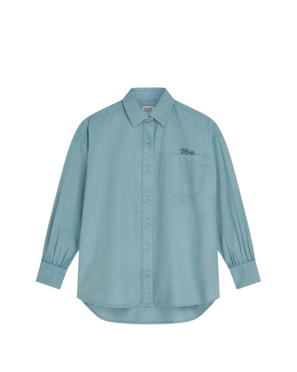 Scotch & Soda Blue Logo-Embroidered Chest-Pocket Shirt