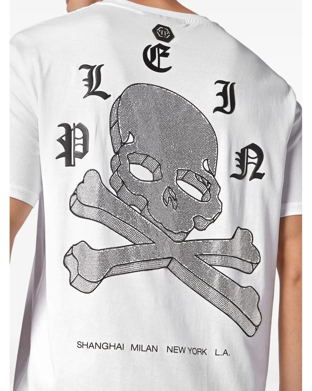 Philipp Plein White Skull Logo Cotton T-Shirt for men