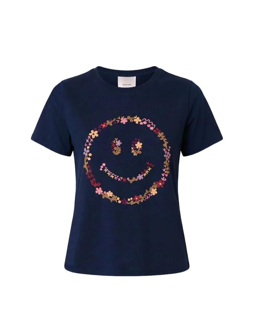 Cinq À Sept Blue T-Shirt À Broderies Florales