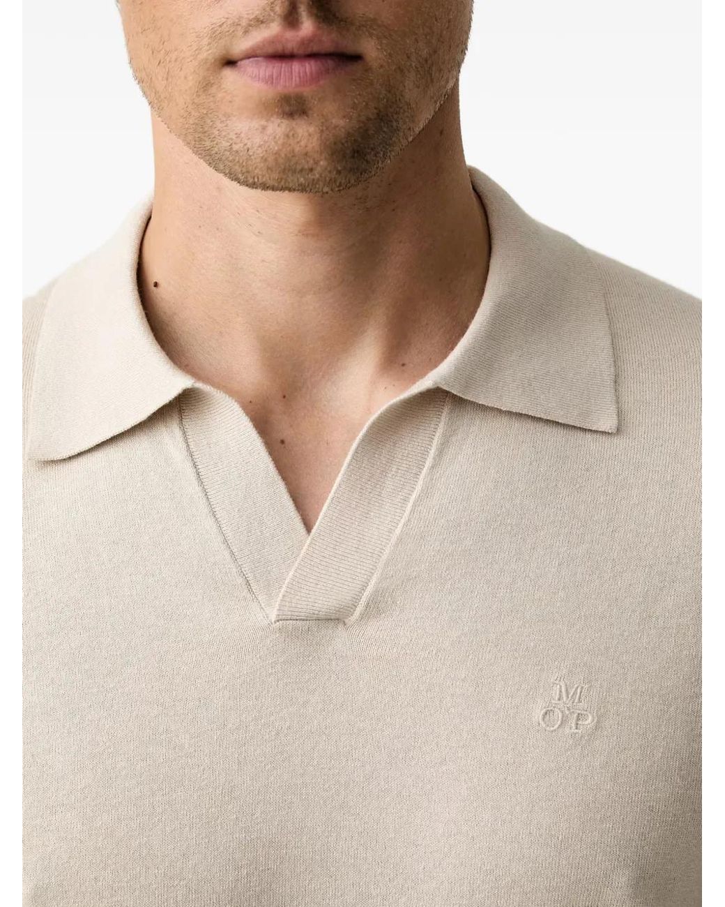Marc O' Polo Natural Logo-Embroidered Fine-Knit V-Neck Top for men