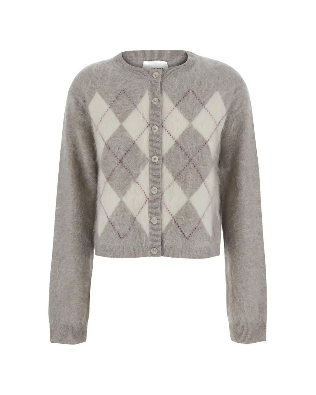 Soft Goat White Argyle-Knit Cardigan