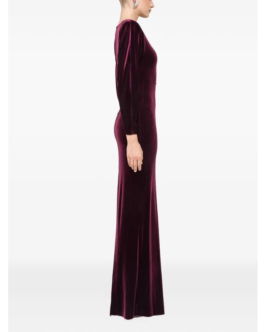 Nissa Purple Crystal-Detail Velvet Maxi Dress