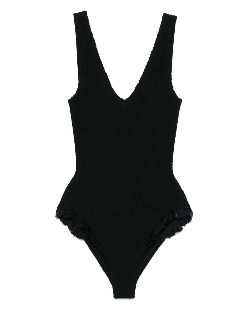 Hunza G CRYSTALSWIMCRINKLEBLACK 関税送料込 HUNZA G Lisa Ruffled Swimsuit in Black | endource