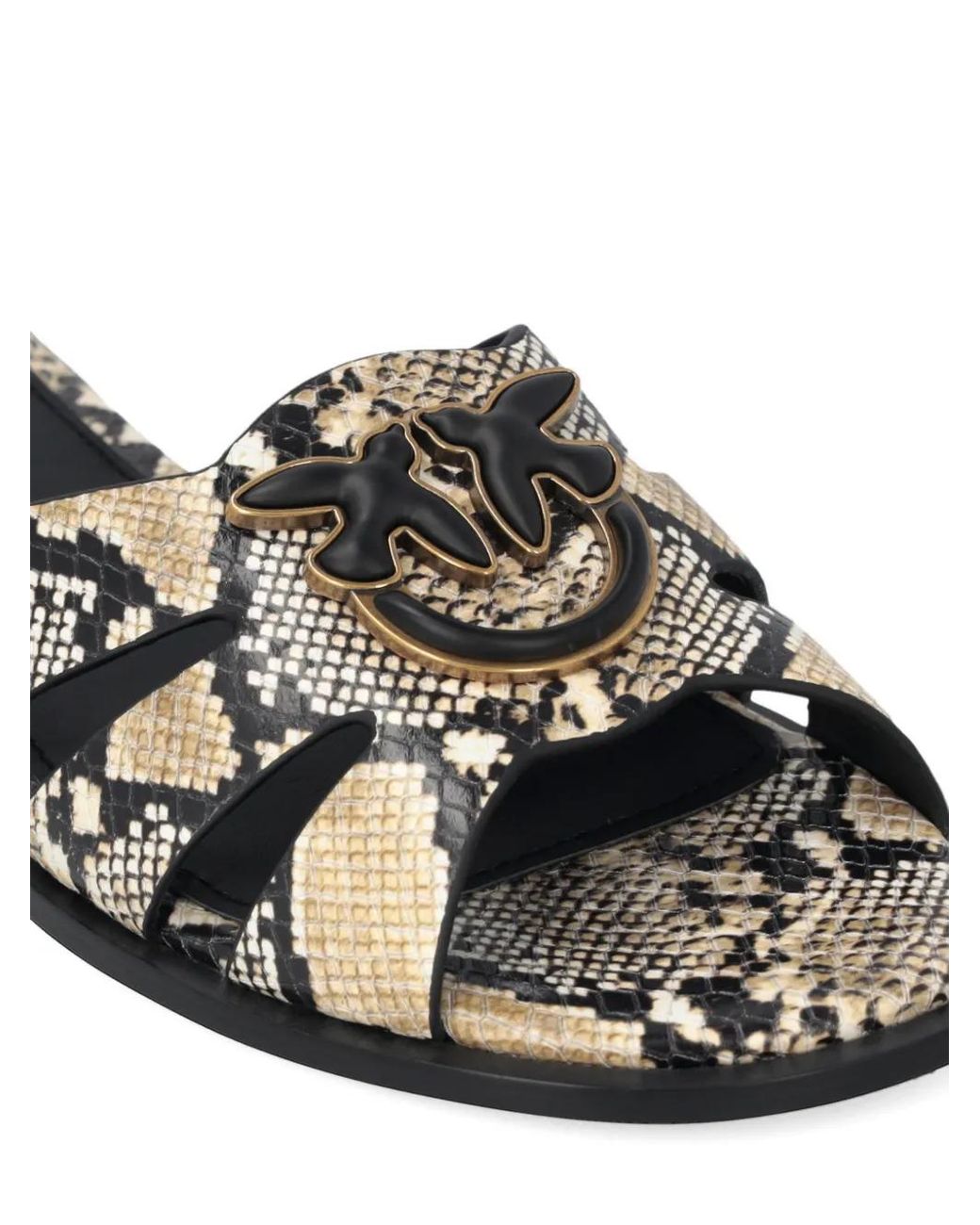 Pinko White Leather Slip-On Sandals With Python Print And Love Birds Logo