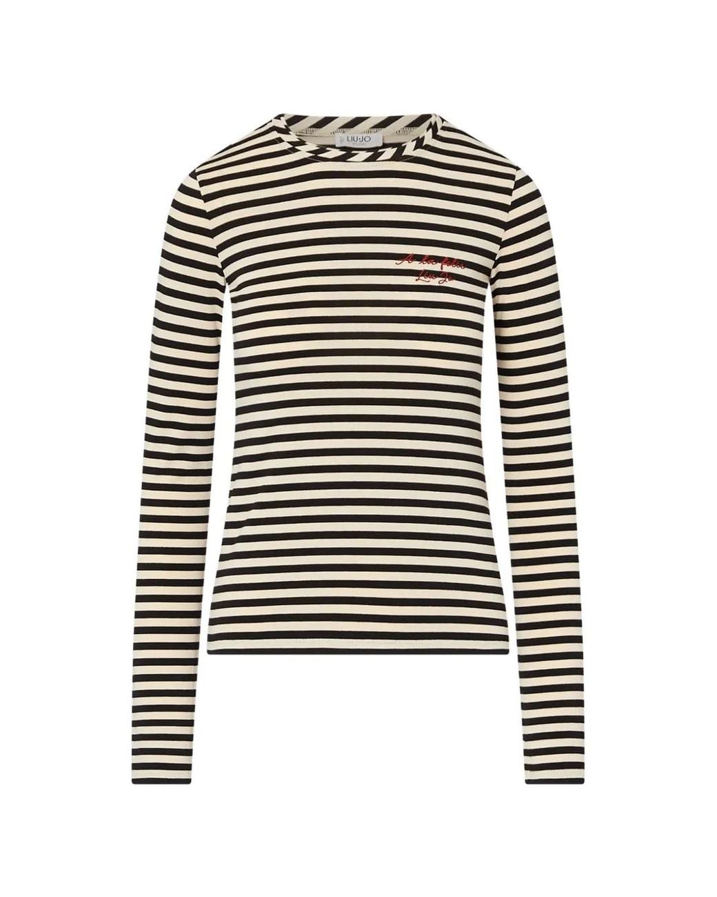 Liu Jo Black Ttriped T-Shirt With Embroidery