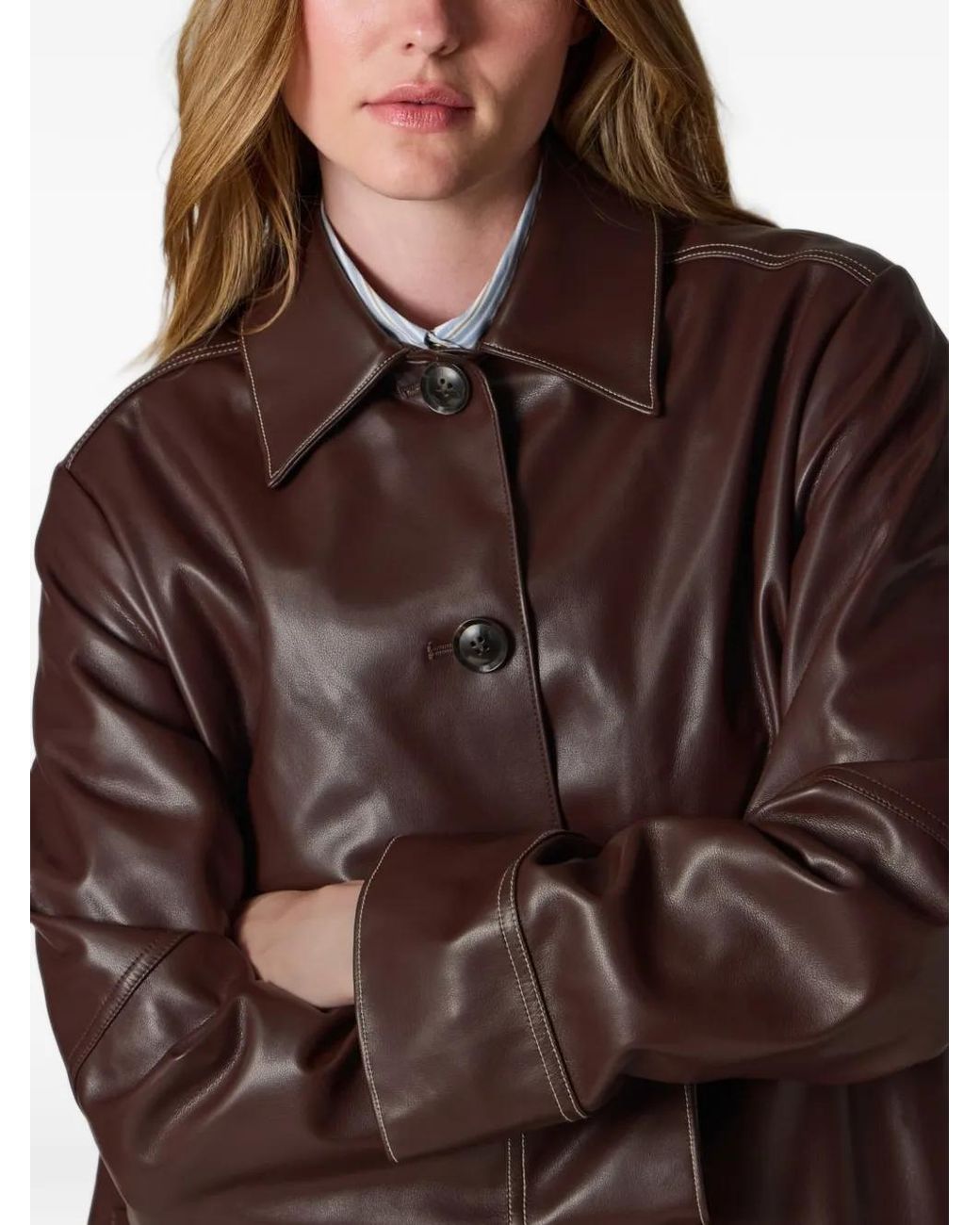 Paul Smith Brown Stitching Buttoned Leather Coat