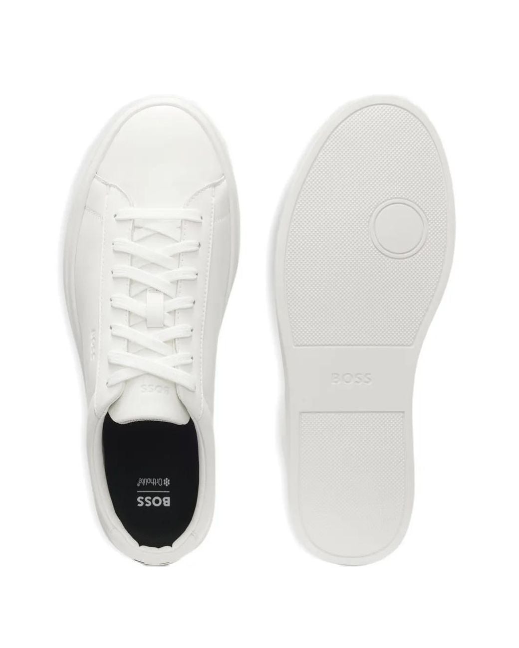 Boss White Leather Trainers With Rubber Sole for men