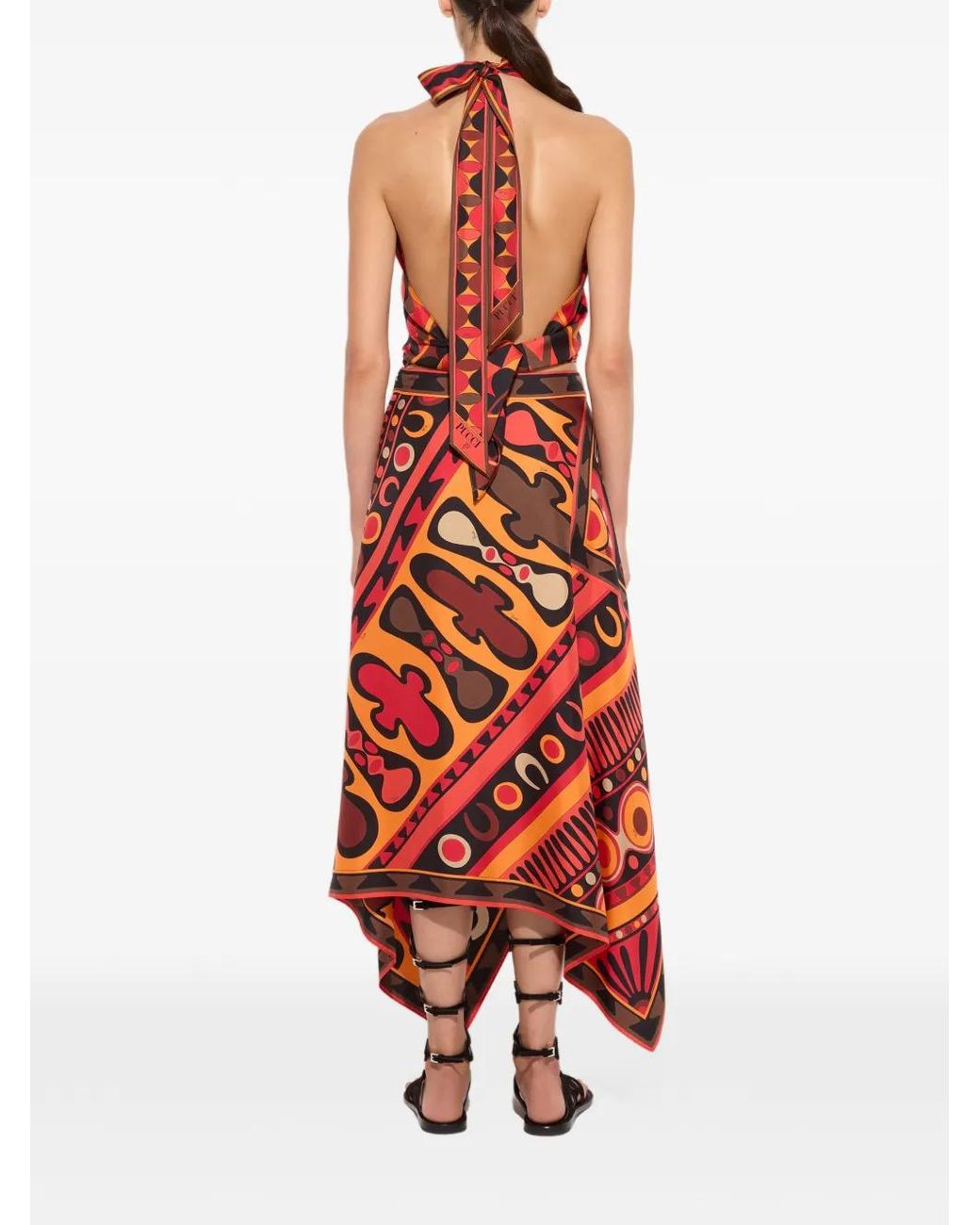Emilio Pucci Red Soleil-Print Silk Scarf Skirt