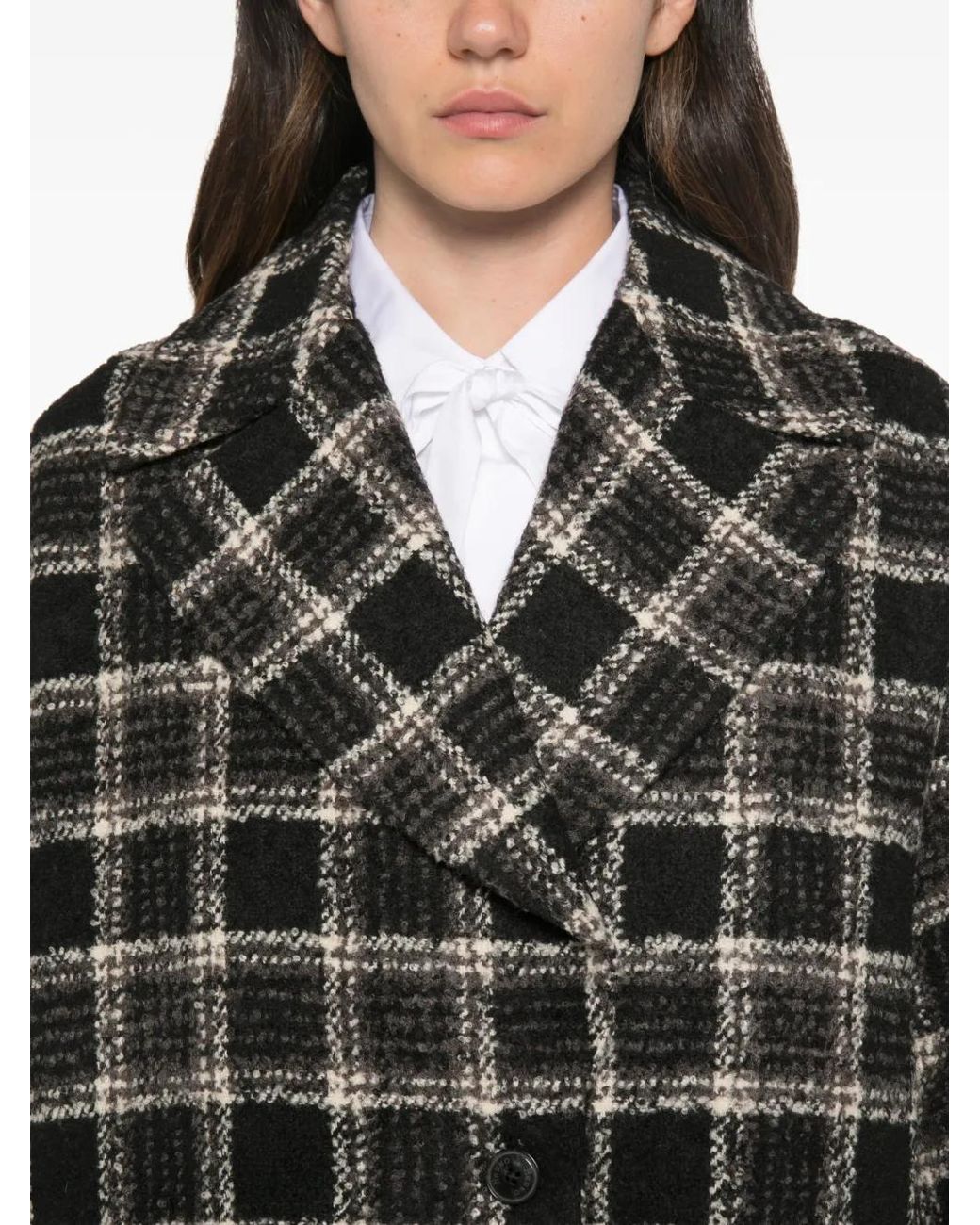 Herno Black Check-Pattern Double-Breasted Jacket