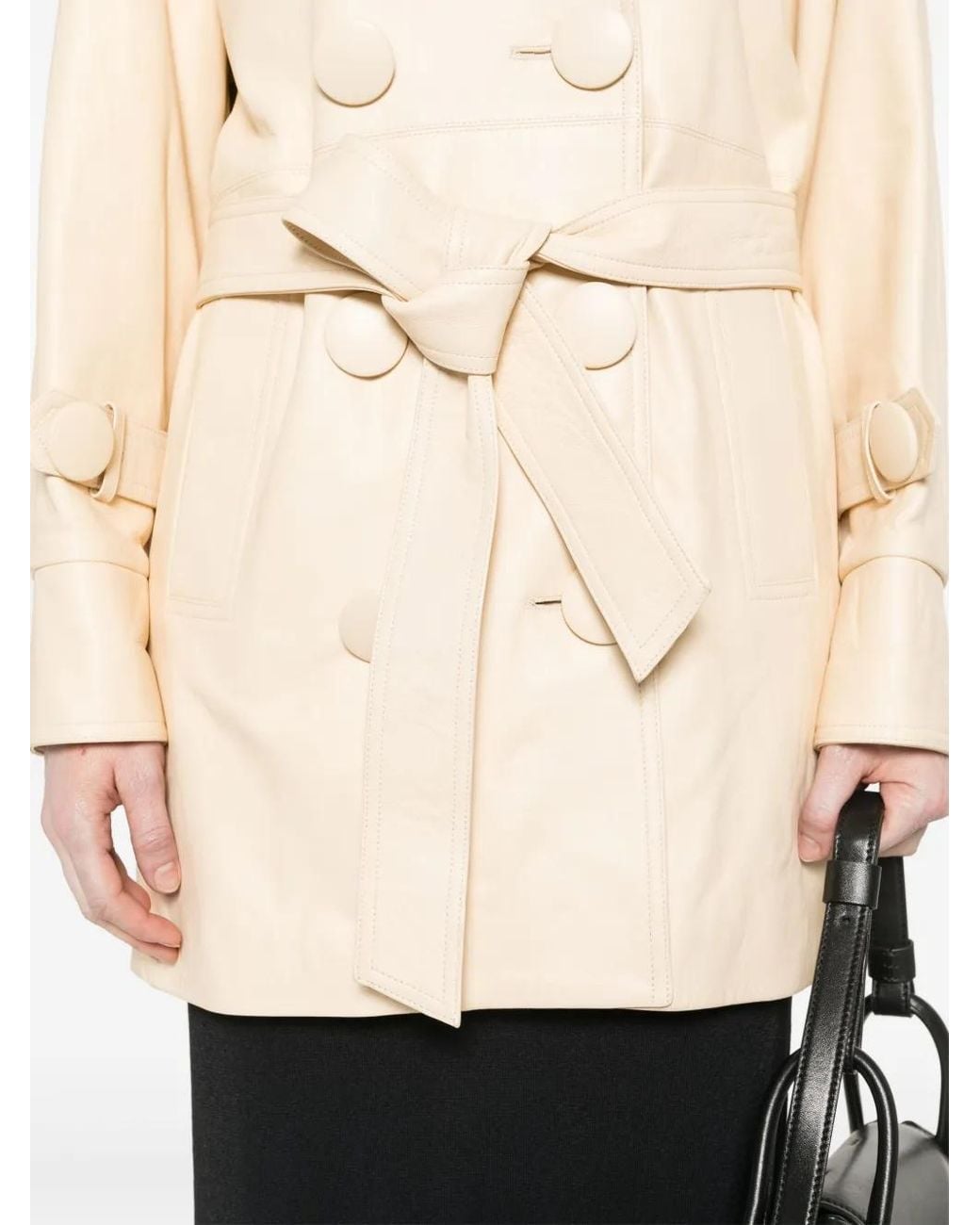 The Attico Natural Double-Breasted Leather Coat