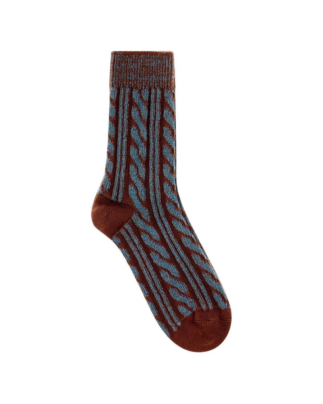 Gallo Brown Cable-Knit Ribbed-Trim Socks