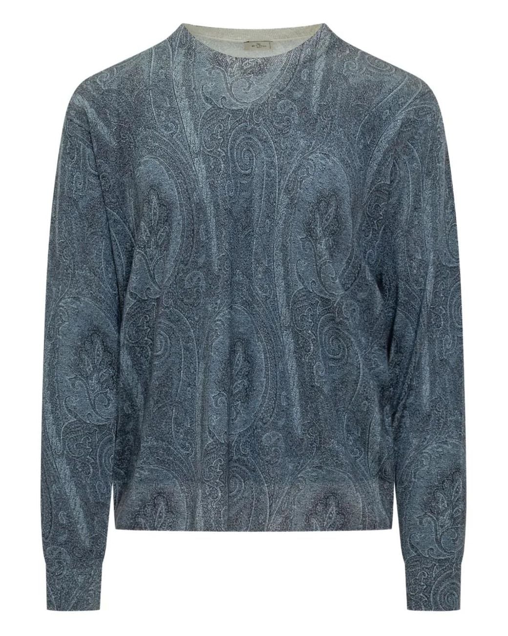Etro Blue Paisley-print Silk And Cashmere-blend Sweater for men