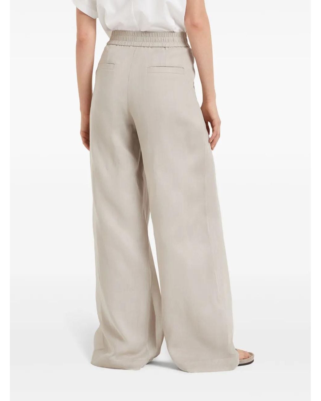 Brunello Cucinelli White Elasticated-Waist Linen Trousers
