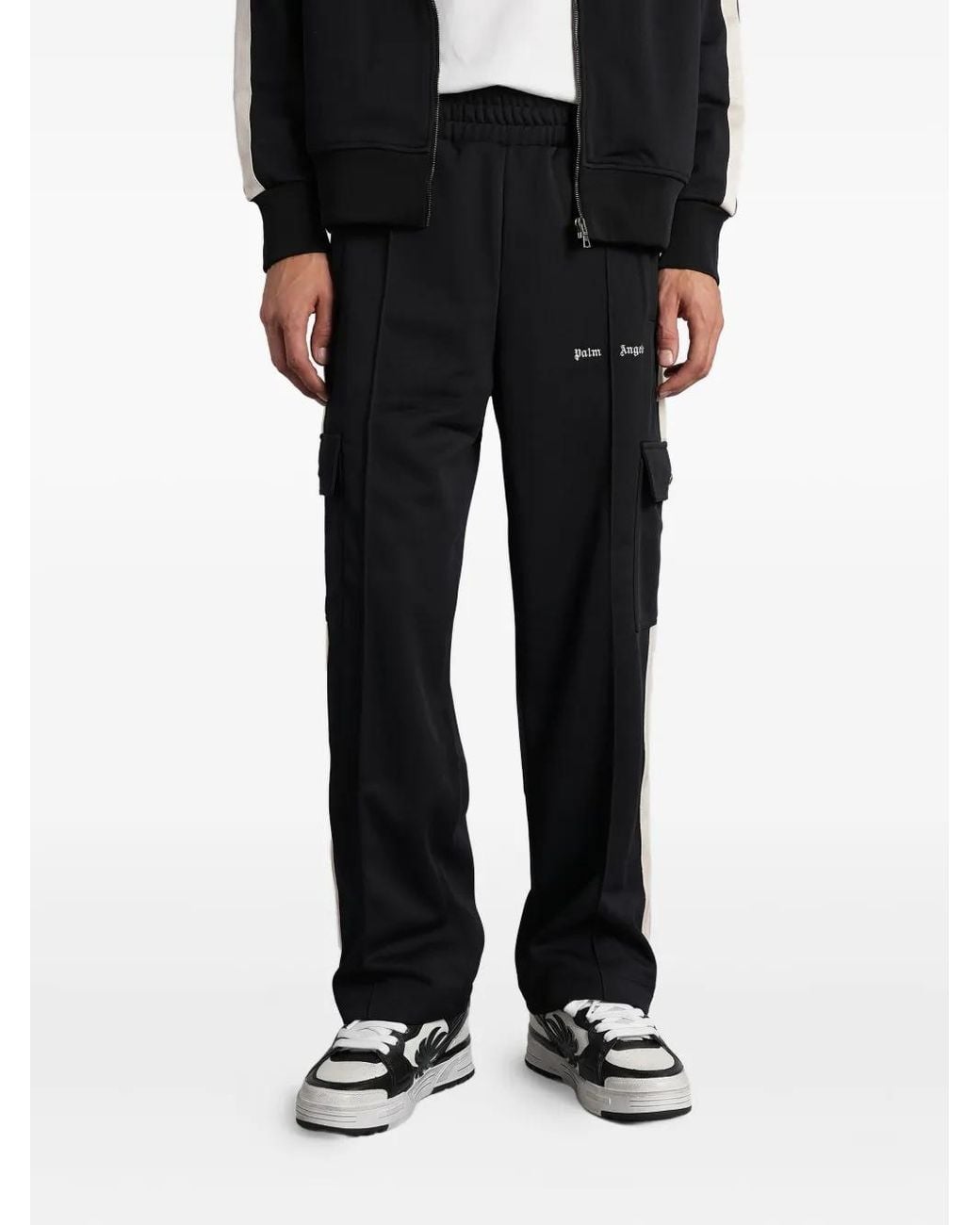 Palm Angels Black Stripe-Detailing Cargo Trousers for men