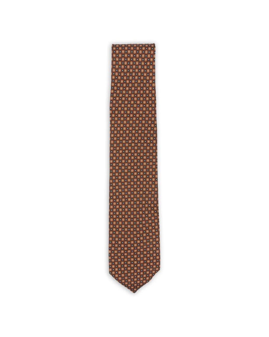 Barba Napoli Brown Floral-Print Tie for men