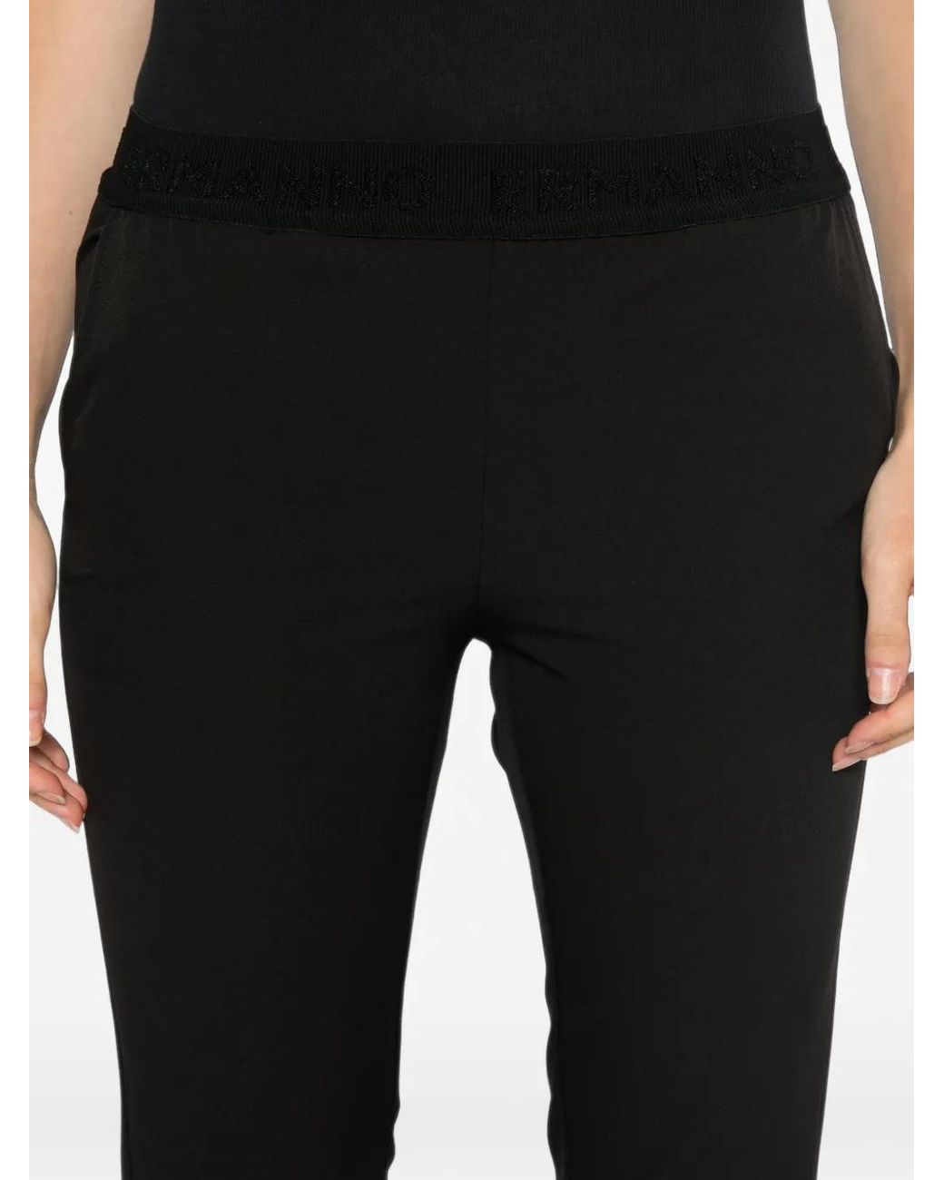 ERMANNO FIRENZE Black Logo-Waistband Trousers