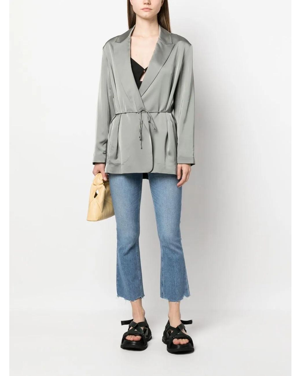 Vince Gray V-Neck Double-Breasted Blazer
