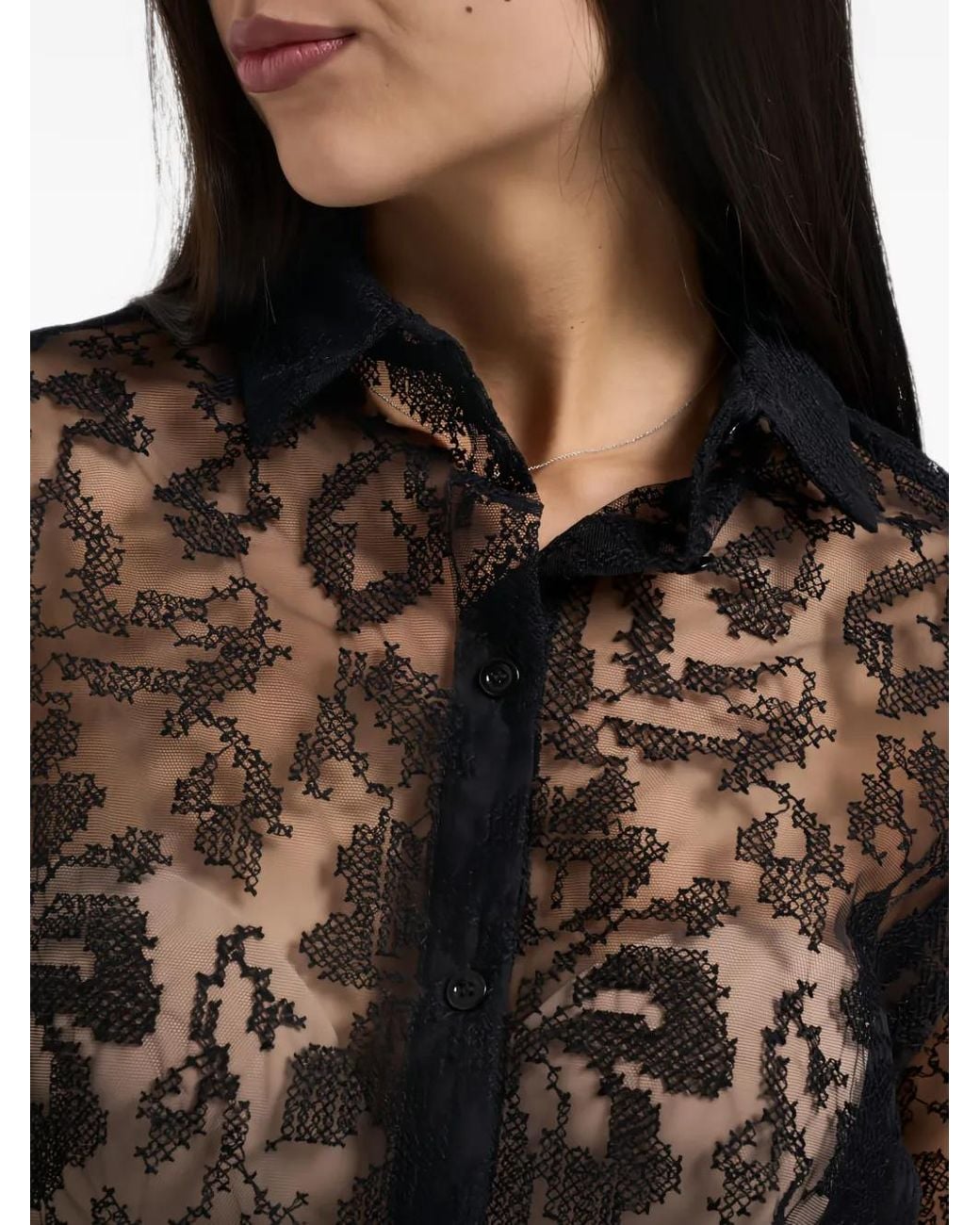 Semicouture Black Semi-Sheer Lace Shirt