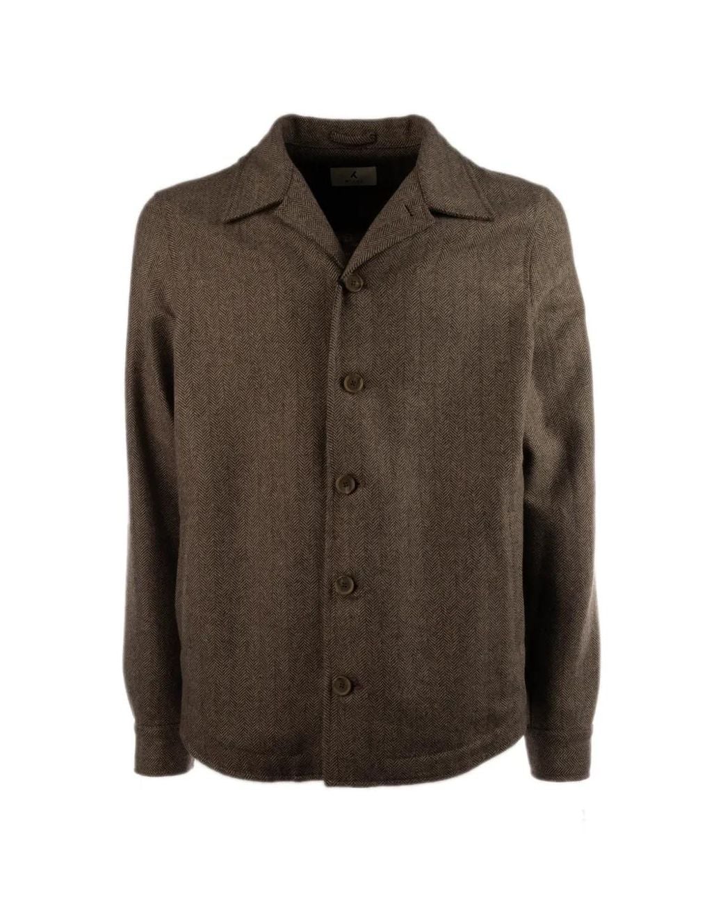 Myths Brown Herringbone-Pattern Button-Down Jacket for men