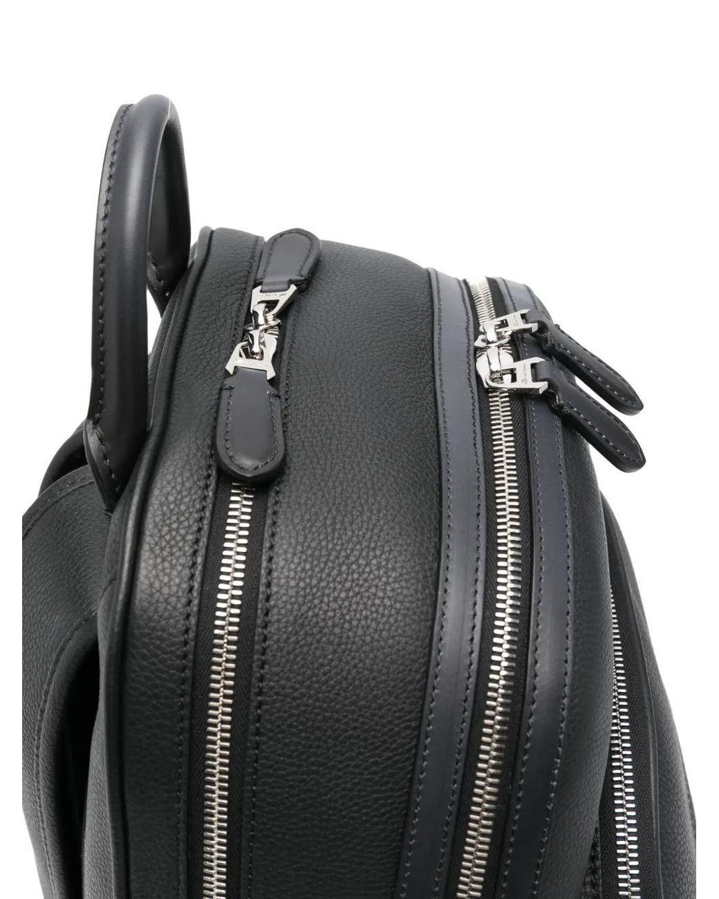 Santoni Black Leather Backpack for men